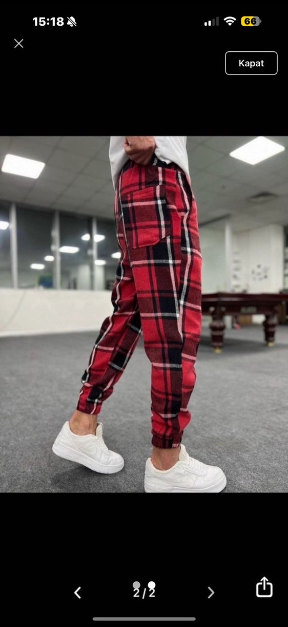 Kemerli Kırmızı Ekoseli Erkek Pantolon - Görsel 2