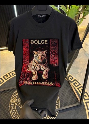 Dolce & Gabbana Siyah Leopar Baskili Tisort