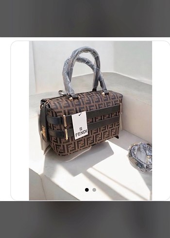 Fendi Desenli Gri Kahverengi Deri Kadın Çanta