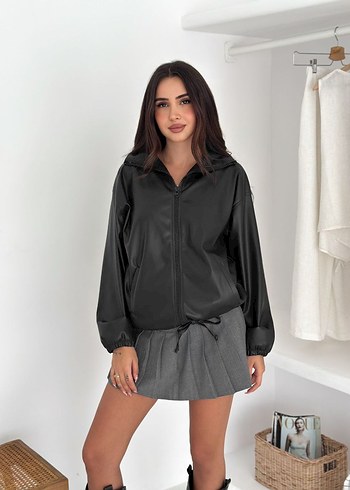 Massimo Dutti Massimo Dutti model Siyah Deri Ceket Uzun Kollu