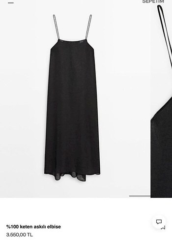 l Beden Orjinal Massimo Dutti Keten Siyah Askılı Uzun Elbise