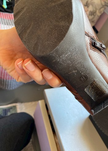 Kahverengi Deri Platform Topuklu Kadın Bot - Görsel 3