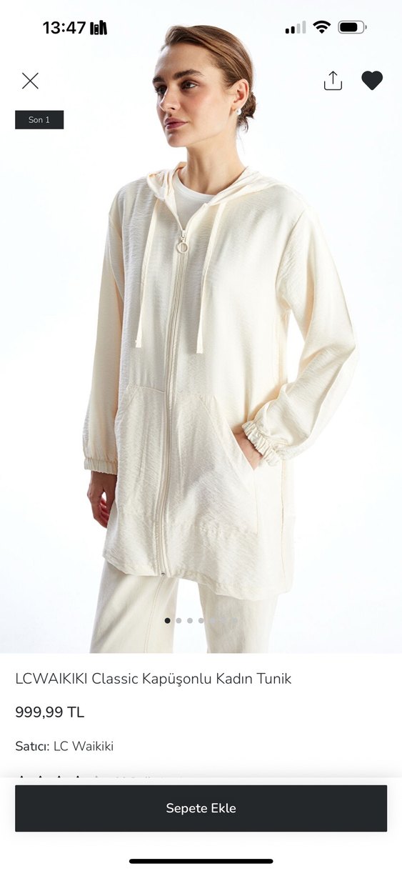 LC Waikiki Beyaz Kapüşonlu Kadın Tunik - Görsel 2