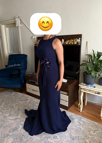 36 Beden Klasik Elegan Lacivert Uzun Abiye Elbise