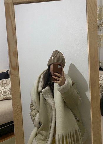 Bej Süet Kürklü biker ceket mont - Görsel 3