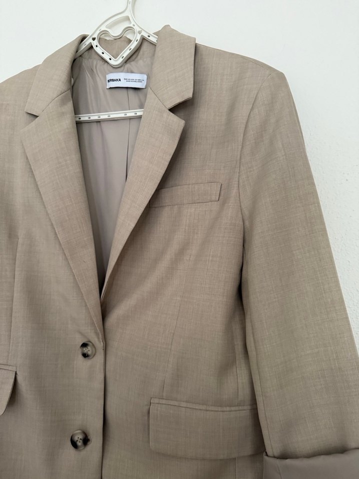 Bej Kadın Klasik Kesim Keten Ceket Bej - Görsel 2