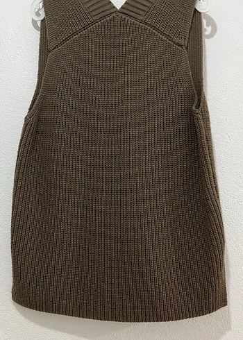 V Yaka Kahverengi Örgü Kadın Süveter - Görsel 3