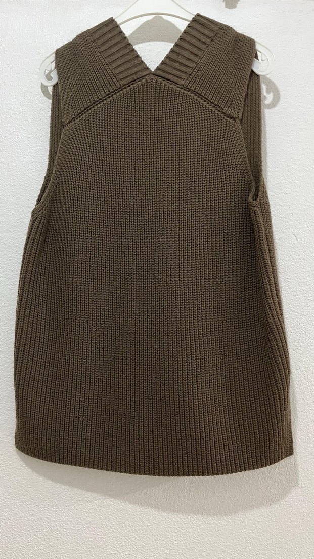 V Yaka Kahverengi Örgü Kadın Süveter - Görsel 3