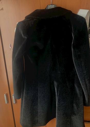 Kürklü Siyah Midi Kadın Kaban - Görsel 2