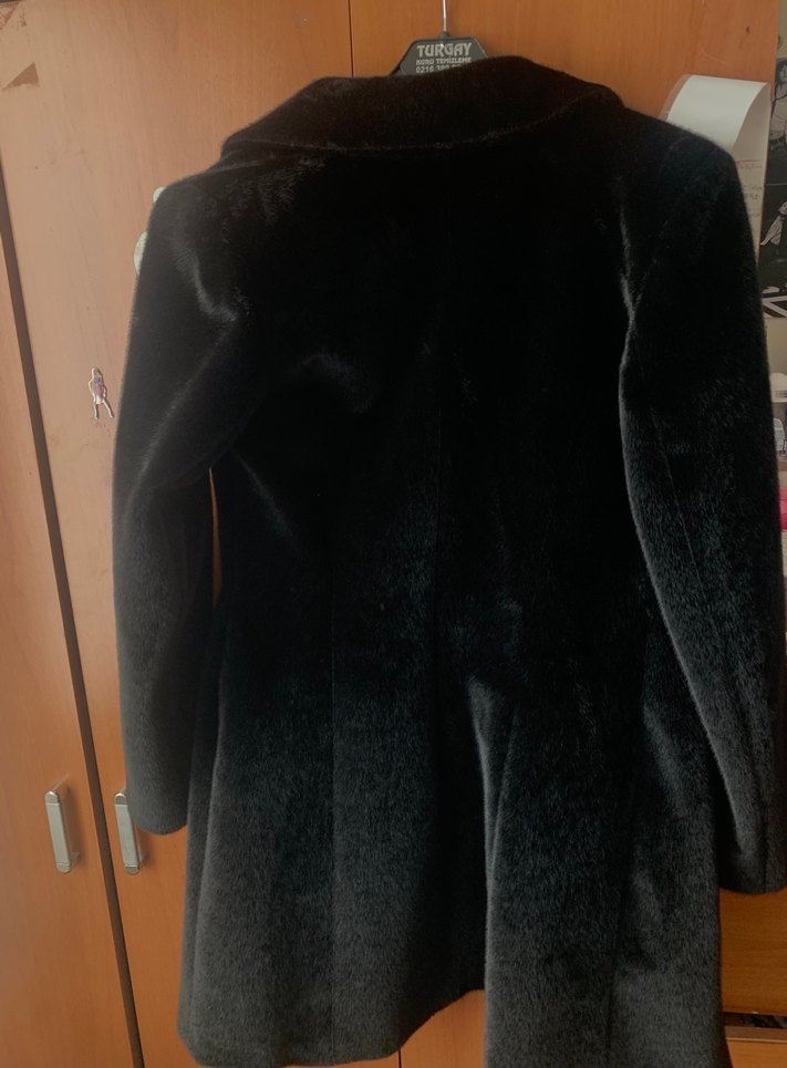 Kürklü Siyah Midi Kadın Kaban - Görsel 2