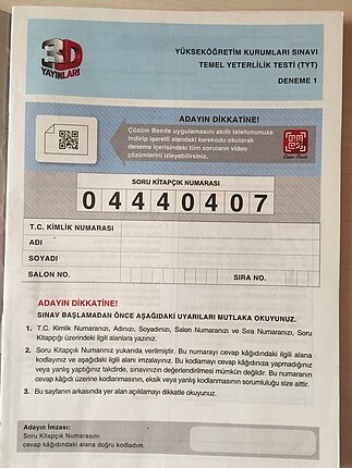 YKS 5?Lİ TYT DENEME 3D Yayınları