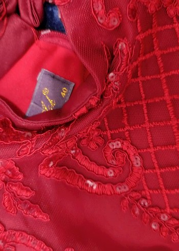 Bordo Uzun Kollu Nakışlı Dantel Kadın balık abiye - Görsel 7