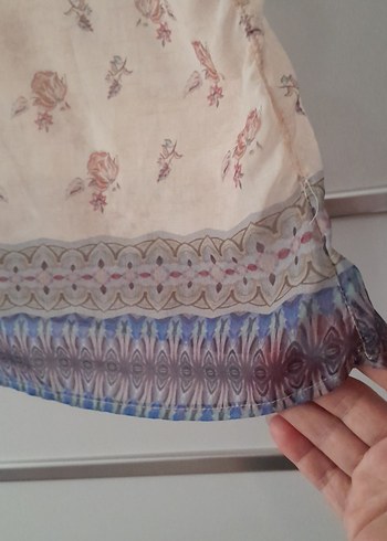 Bej Bohem Kısa Kollu şifon Bluz özel dikim - Görsel 5