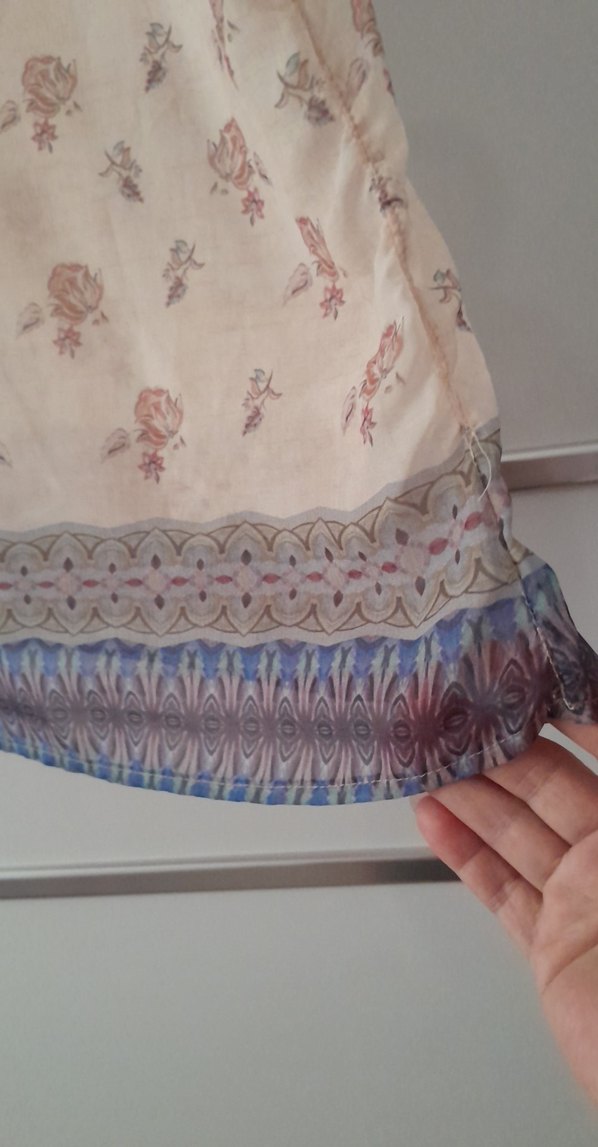 Bej Bohem Kısa Kollu şifon Bluz özel dikim - Görsel 5