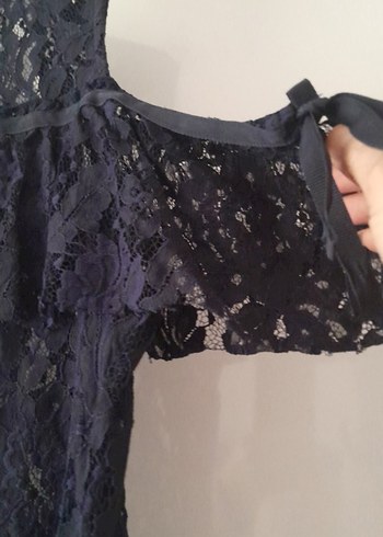 Lacivert Dantel, Askılı, Gevşek Kesim Bluz - Görsel 2