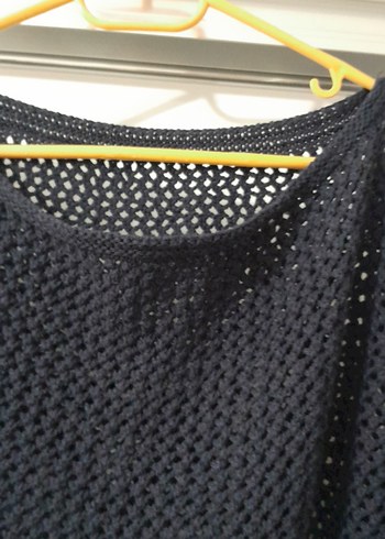 Lacivert Kadın Kısa Kollu Örgü Triko - Görsel 2