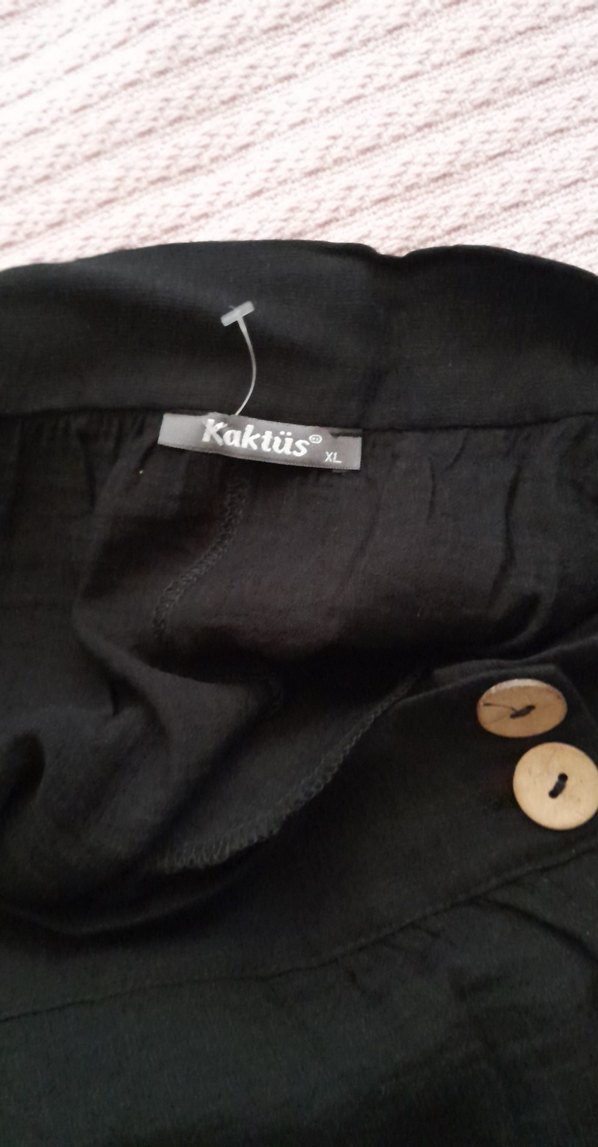 Düğmeli Siyah Uzun Keten Etek - Görsel 5