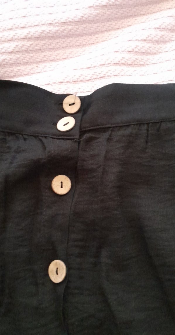 Düğmeli Siyah Uzun Keten Etek - Görsel 4