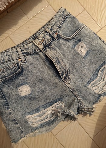 Diğer Düğmeli Gri Batik Desenli Kadın Denim Şort