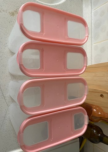 Pembe Kapaklı Plastik Saklama Kutuları Seti - Görsel 3