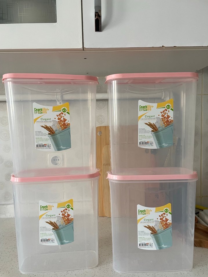 Pembe Kapaklı Plastik Saklama Kutuları Seti - Görsel 5