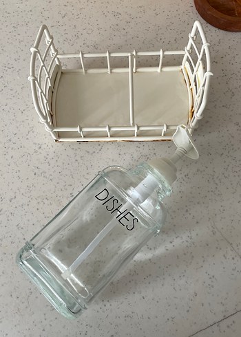 Beyaz Metal Tepsili Cam Sıvı Sabunluk - Görsel 6