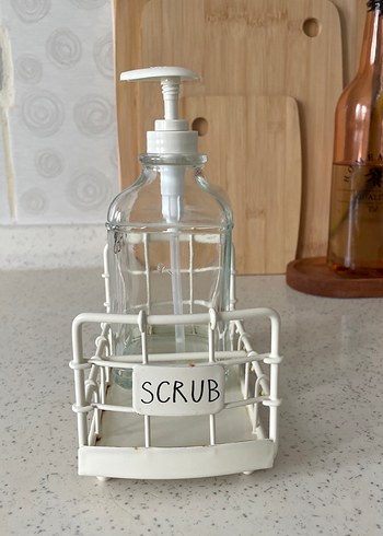 Beyaz Metal Tepsili Cam Sıvı Sabunluk - Görsel 2