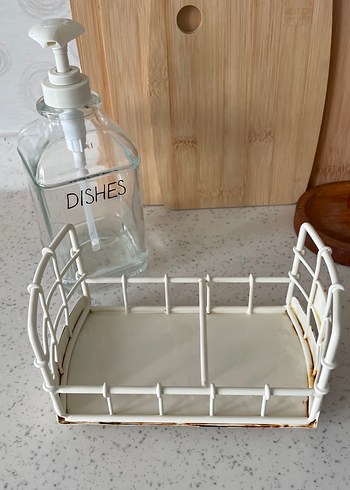 Beyaz Metal Tepsili Cam Sıvı Sabunluk - Görsel 5