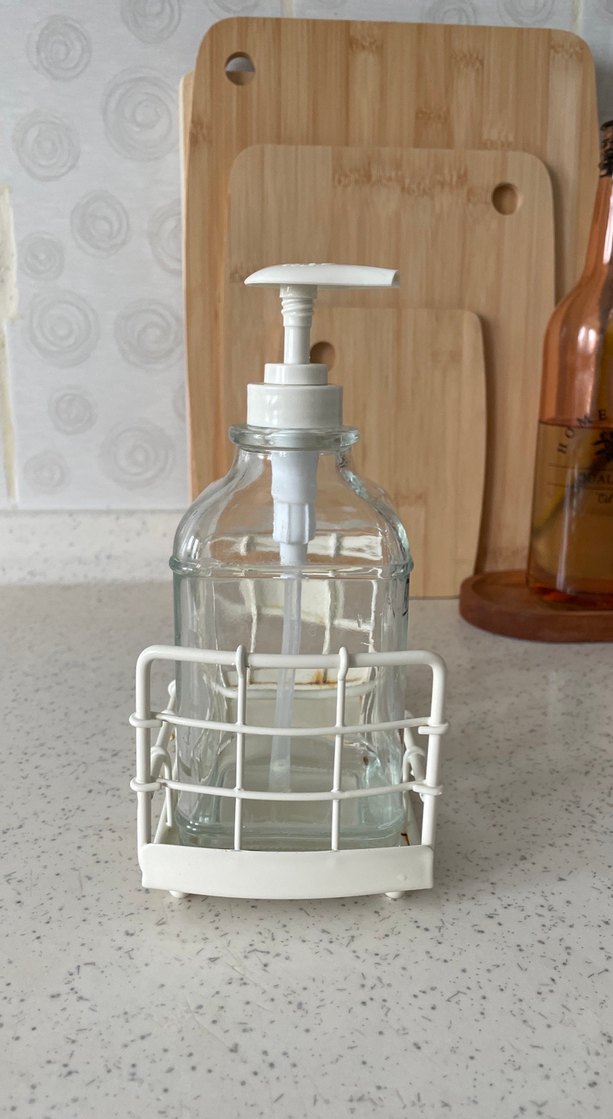 Beyaz Metal Tepsili Cam Sıvı Sabunluk - Görsel 3