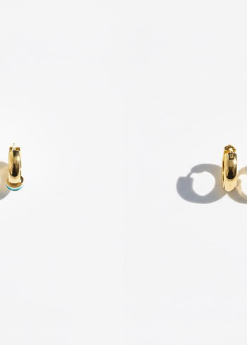 Turkuaz Detaylı Zincirli Mini Halka Küpe - Görsel 2