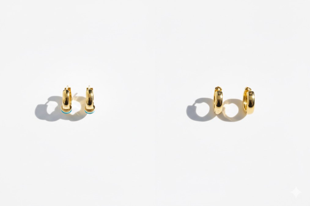 Turkuaz Detaylı Zincirli Mini Halka Küpe - Görsel 2