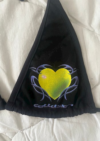 Siyah Sarı Desenli Goth Bikini Üstü