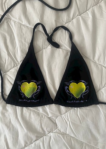 Diğer Siyah Sarı Desenli Goth Bikini Üstü