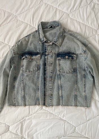 Diğer Gri Düğmeli Oversize Denim Ceket