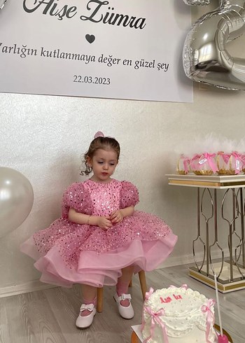 Pembe Straplez Kısa Kollu Kız Çocuk Elbise