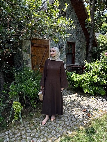 diğer Beden Kemerli keten elbise