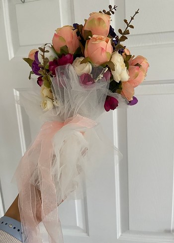 Zincir ve taşlı somon rengi abiye - Görsel 11