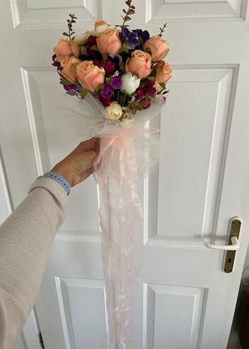 Zincir ve taşlı somon rengi abiye - Görsel 7