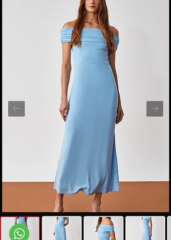 Mavi Uzun Drapeli Kayık Yaka Elbise - Ana görsel