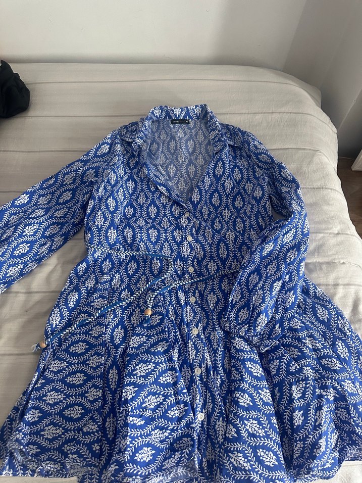 Mavi Tie-Dye Bohem mini Elbise - Görsel 3