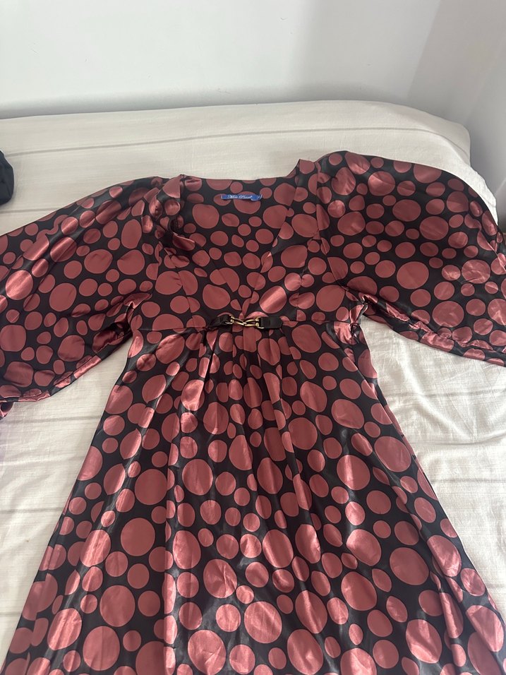 Bordo Tie-Dye V Yaka Midi Elbise - Görsel 3