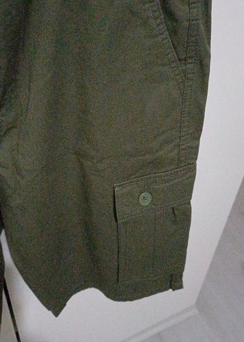 asker yeşilii Bol Kesim Pamuklu Kargo Şort - Görsel 4