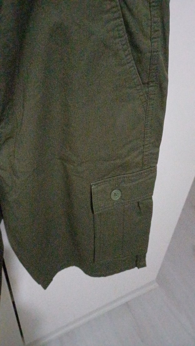 asker yeşilii Bol Kesim Pamuklu Kargo Şort - Görsel 4