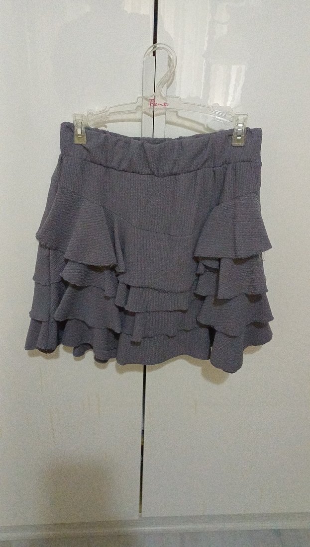 Gri Mini Etek, Fırfırlı, Salaş Kesim - Görsel 4