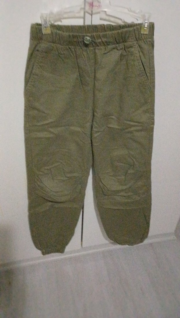 kız Çocuk Haki Bol Kesim Keten kargo  Pantolon - Görsel 4