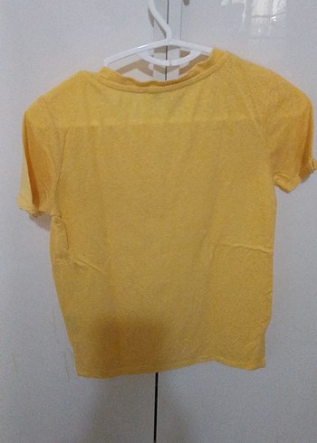 Sarı Keten Kadın Kısa Kollu Tişört - Görsel 4