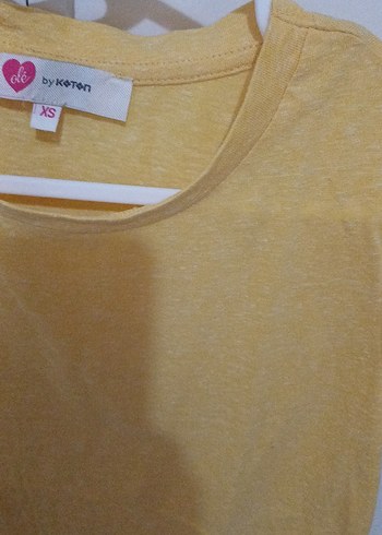 Sarı Keten Kadın Kısa Kollu Tişört - Görsel 3