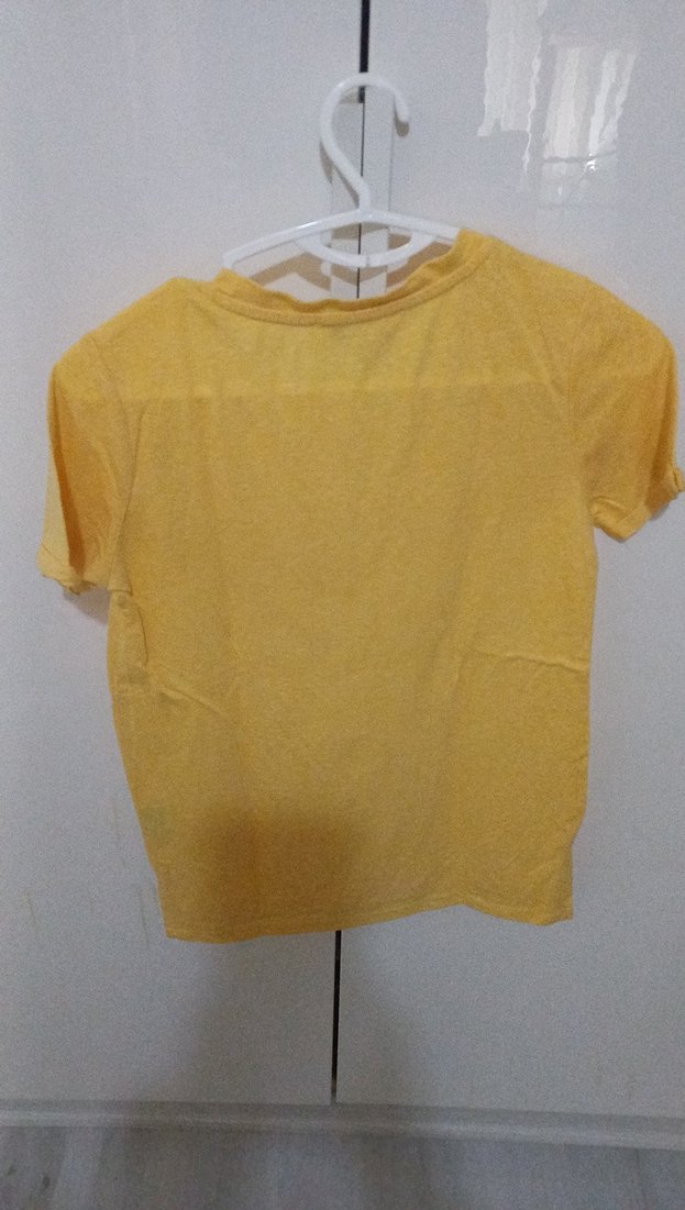 Sarı Keten Kadın Kısa Kollu Tişört - Görsel 4