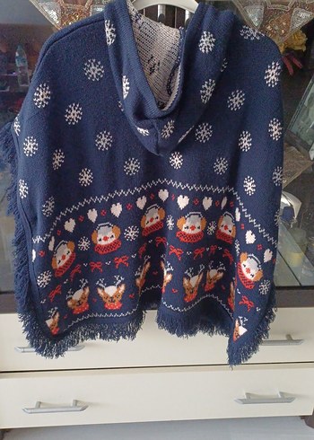 Nakışlı Mavi Bohem kız cocuk Triko Panço - Görsel 2