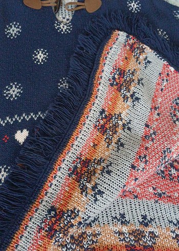 Nakışlı Mavi Bohem kız cocuk Triko Panço - Görsel 7